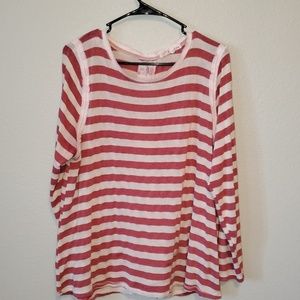 Red and white stripe lace top